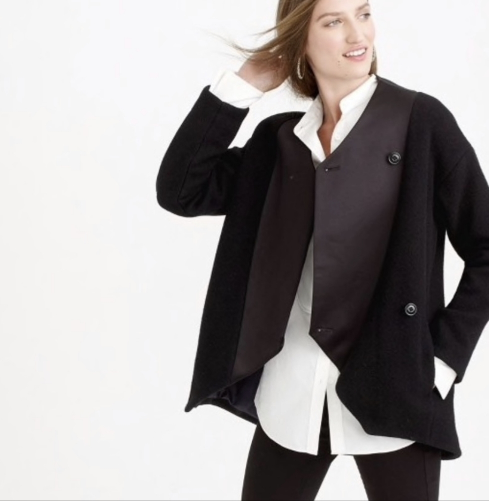 J. Crew Collection Mixed Media Black Asymmetrical Crossover Jacket